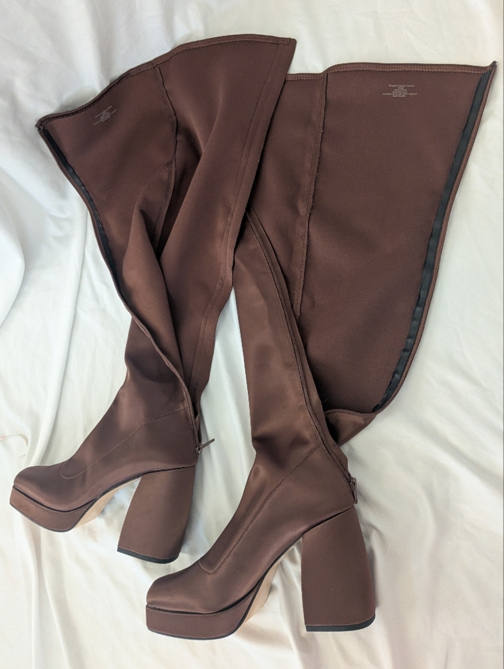 Katy Perry Brown Satin UpliftOTK Over the Knee High Heel Zip Platform Boot Sz 10 - Picture 6 of 9